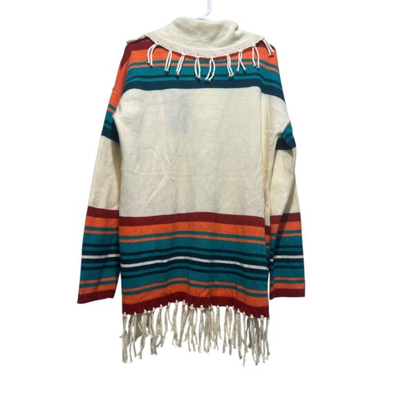 Panhandle Aztec Stripes Fringe Sweater Women XL Cowl Neck Western Bohemian Rodeo - Picture 2 of 15